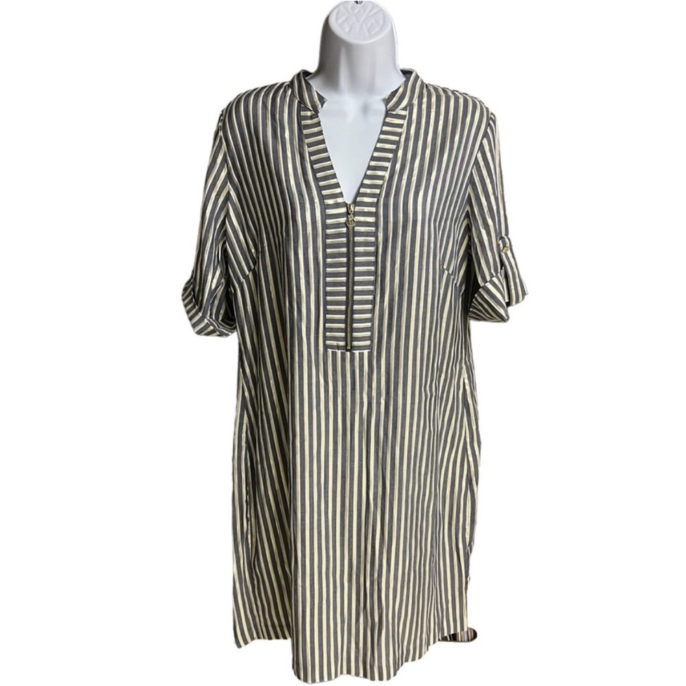 Anne Klein Striped Dress - Black, White, Gold
